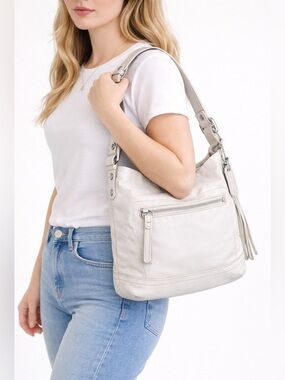 Coach soft white Leather Hobo Bag | Silver Hardware | Tassel | Style 1444